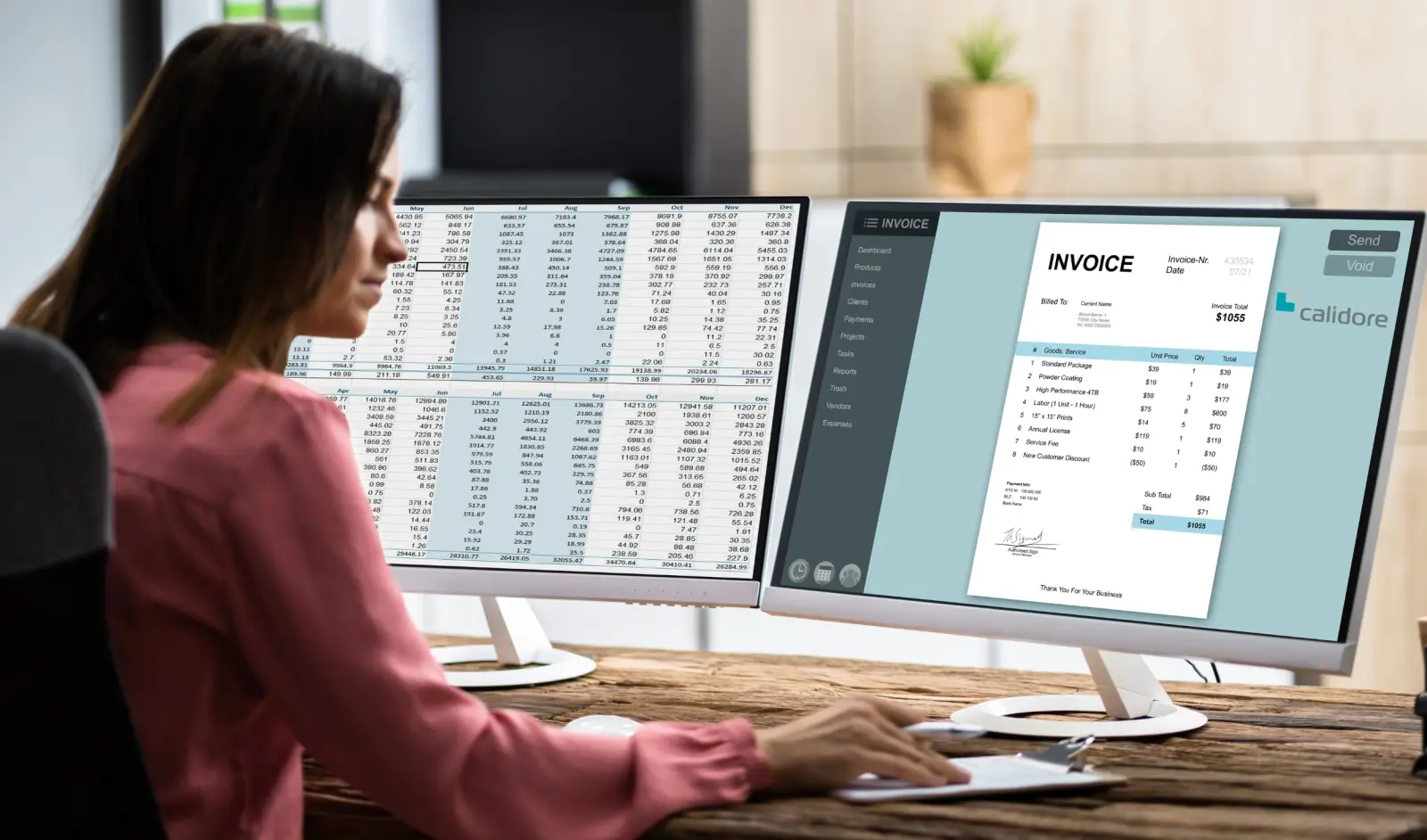 Supplier invoice open in Calidore on a desktop monitor