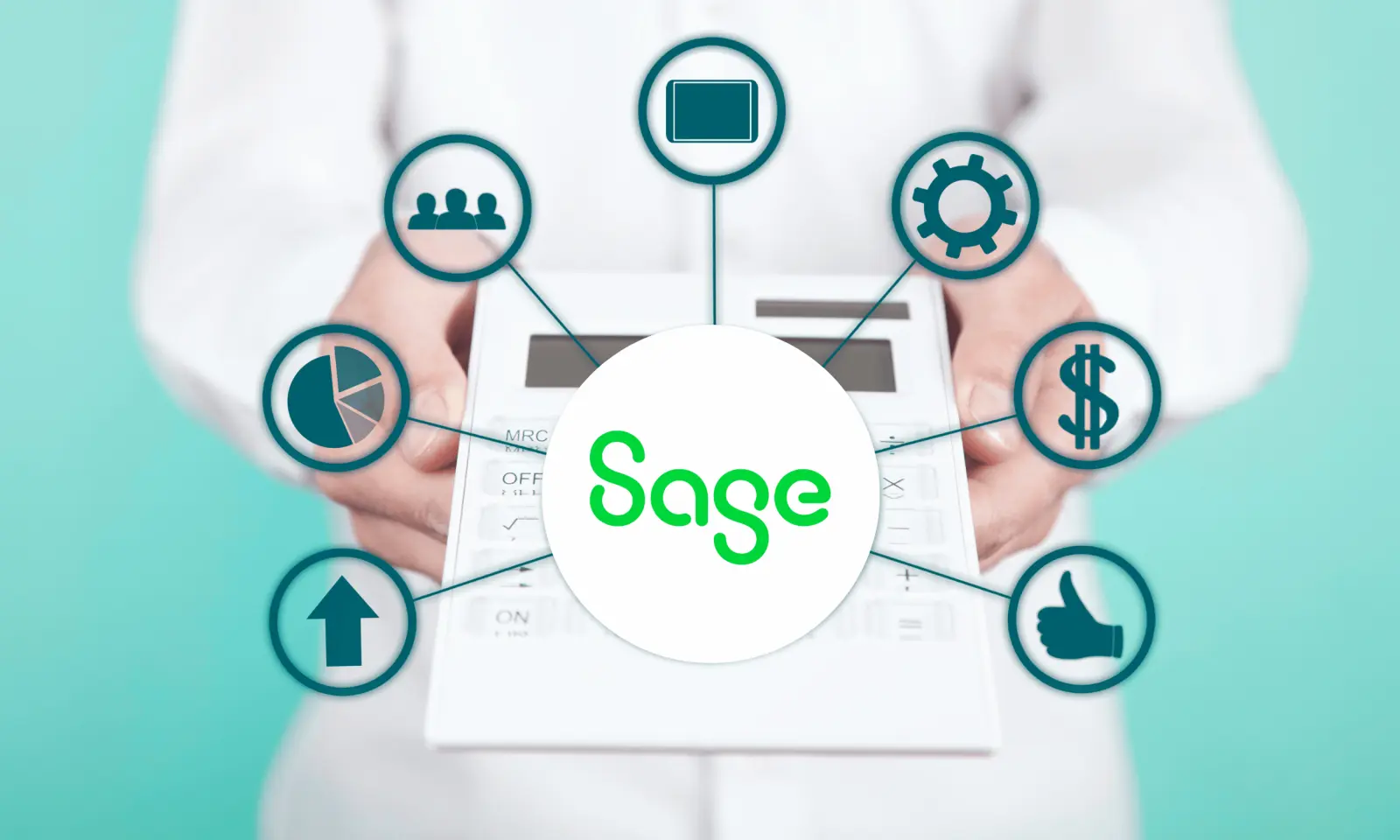 Sage logo surrounded by business icons